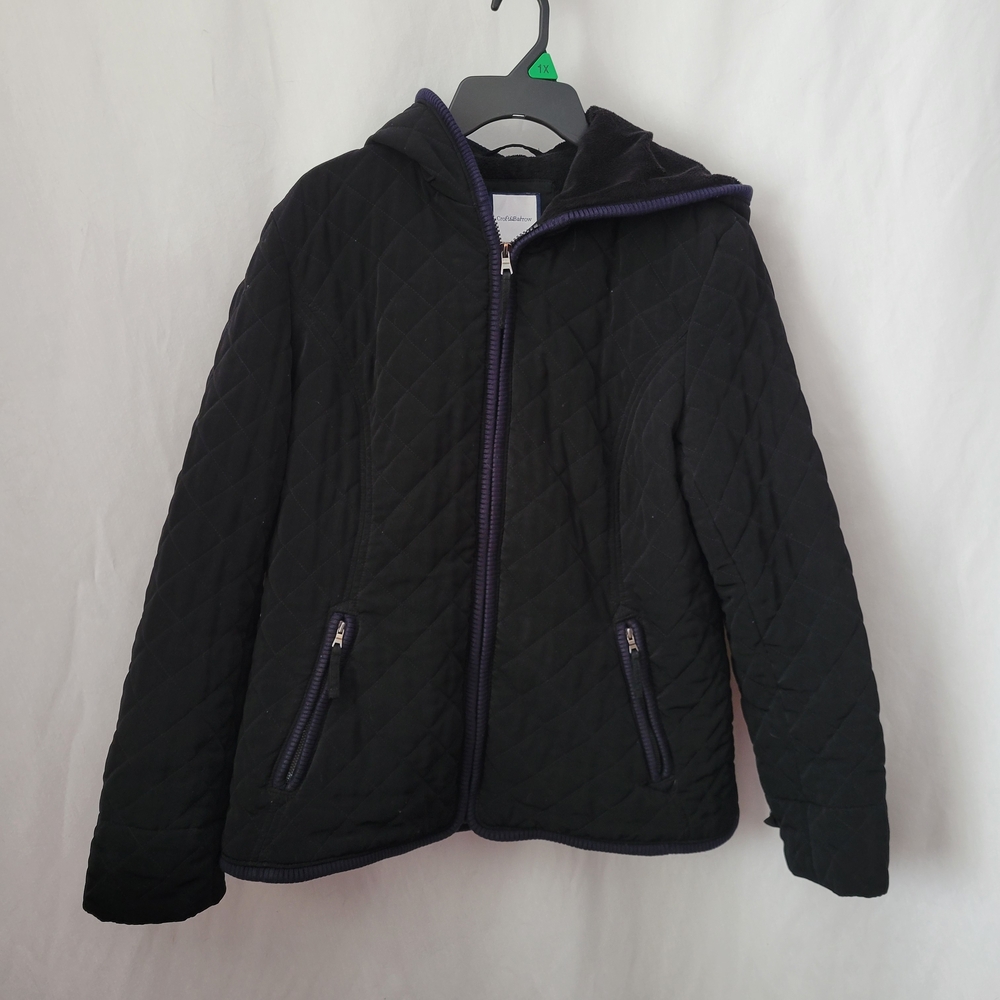 Croft & Barrow Coat Jacket Quilted Hooded Large Women's Black Classic Winter